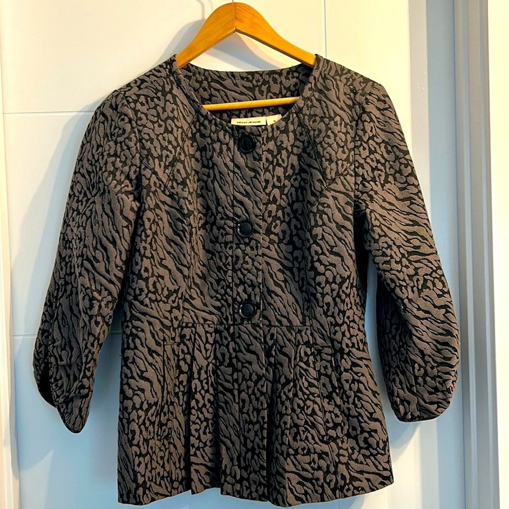 DKNY Animal Print Blazer in Black and Brown